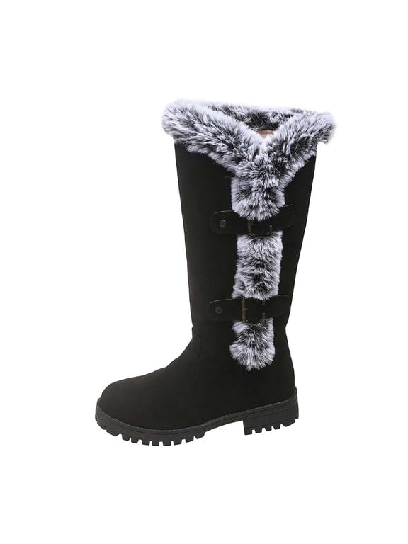 Women's Knee High Snow Boots Faux furry Lined Round Toe Low Heel Winter Warm Boots