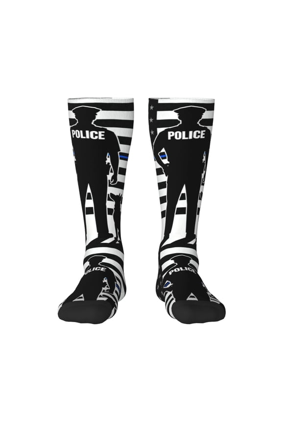 Women's Knee High Socks America Thin Blue Line Flag Police Outdoor Casual Tube Socks
