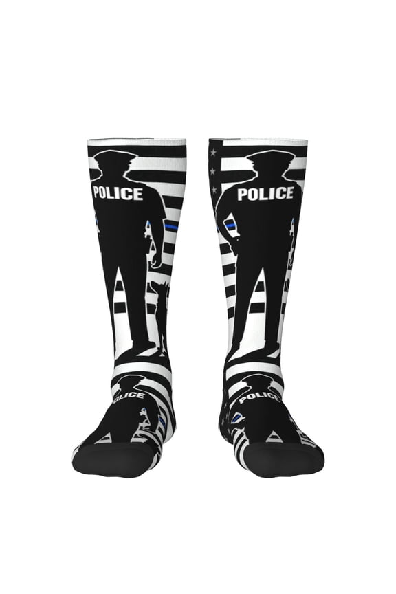 Women's Knee High Socks America Thin Blue Line Flag Police Outdoor Casual Tube Socks