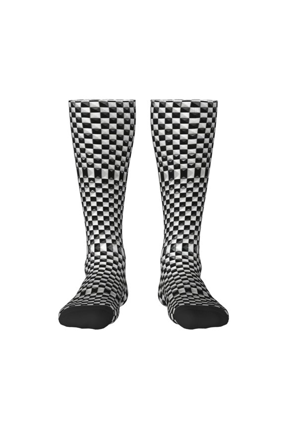 Women's Knee High Socks Black White Checkered Pattren Thermal Soft Knee Long Socks