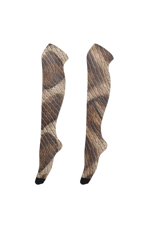 Women's Knee-High Socks Brown Python Leather High-Knee Stocking Suitable for Parties Home and Sports