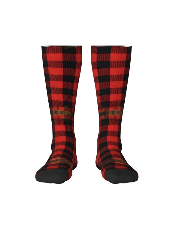 Women's Knee High Socks Buffalo Plaid Red Checkered Thermal Soft Knee Long Socks