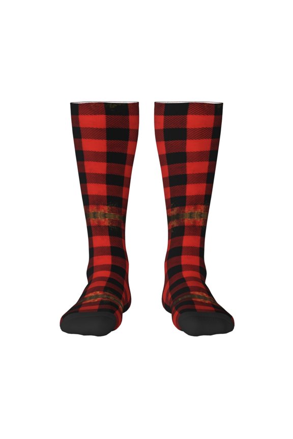 Women's Knee High Socks Buffalo Plaid Red Checkered Thermal Soft Knee Long Socks