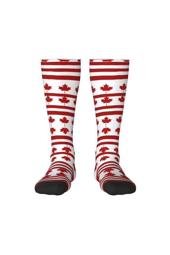 Women's Knee High Socks Canadian Flag Pattern Outdoor Casual Tube Socks
