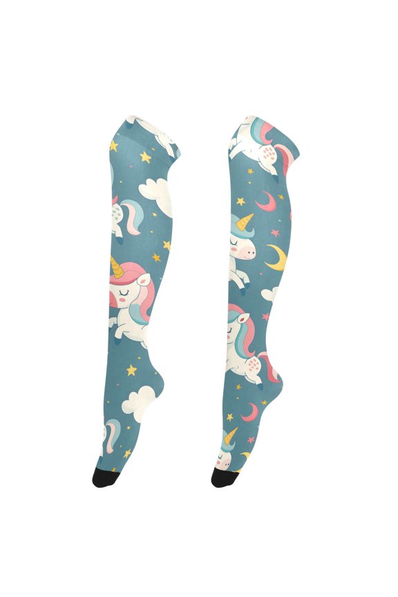 Women's Knee-High Socks Cartoon Sweet Unicorn Seamless High-Knee Stocking Suitable for Parties Home and Sports