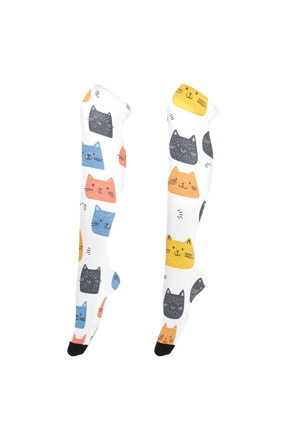 Women's Knee-High Socks Cat Face Seamless High-Knee Stocking Suitable for Parties Home and Sports