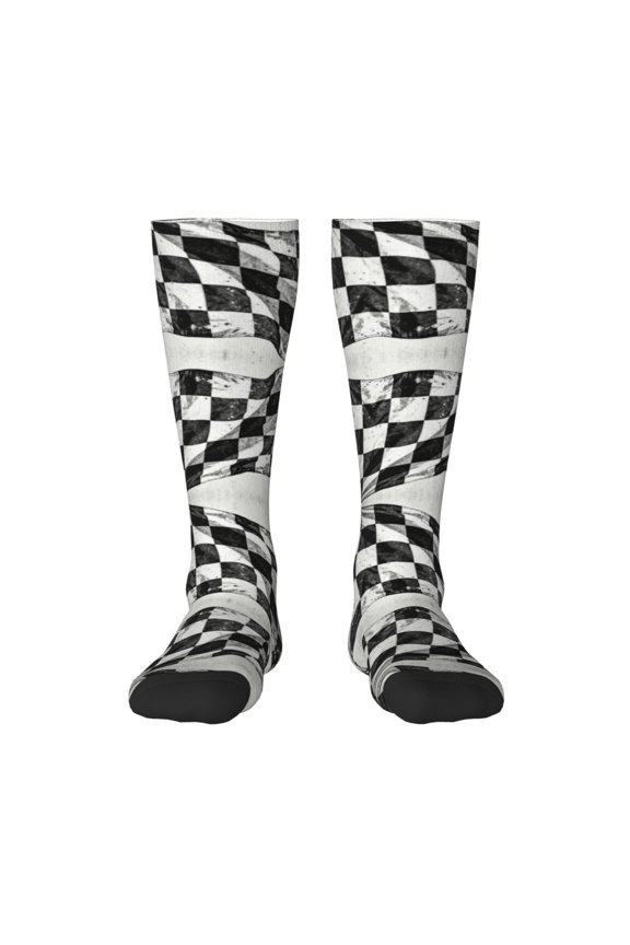 Women's Knee High Socks Checkered Flag Thermal Soft Knee Long Socks
