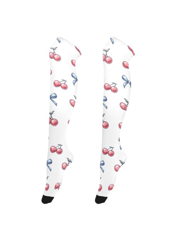 Women's Knee-High Socks Cherry Bow High-Knee Stocking Suitable for Parties Home and Sports