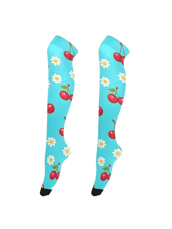 Women's Knee-High Socks Cherry Flower High-Knee Stocking Suitable for Parties Home and Sports