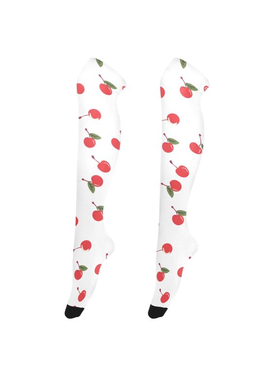 Women's Knee-High Socks Cherry High-Knee Stocking Suitable for Parties Home and Sports