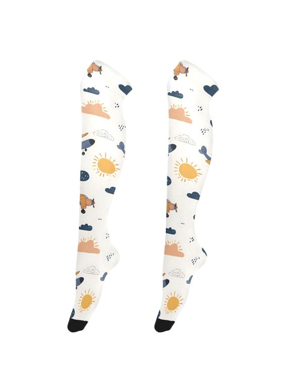Women's Knee-High Socks Cloud Sun Airplane High-Knee Stocking Suitable for Parties Home and Sports