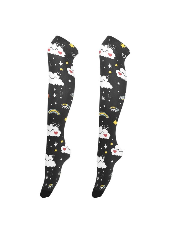 Women's Knee-High Socks Clouds Rainbow High-Knee Stocking Suitable for Parties Home and Sports
