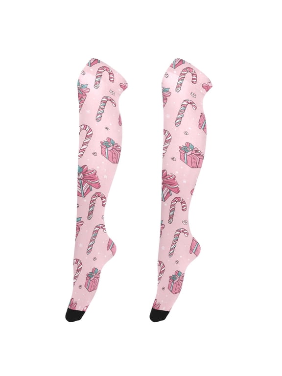 Women's Knee-High Socks Cute Pink Bow and Candy High-Knee Stocking Suitable for Parties Home and Sports