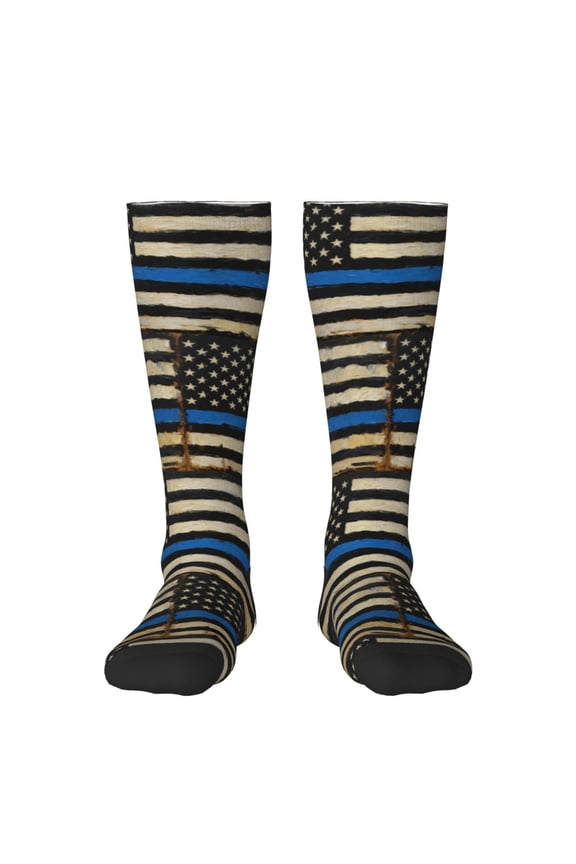Women's Knee High Socks Distressed Thin Blue Line Flag Outdoor Casual Tube Socks