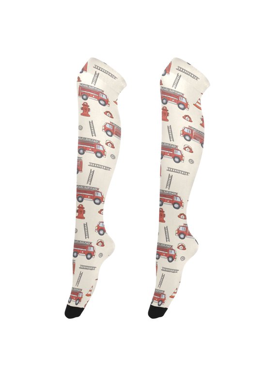Women's Knee-High Socks Fire Truck High-Knee Stocking Suitable for Parties Home and Sports