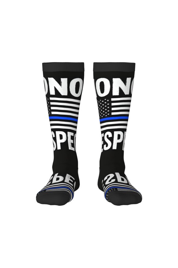 Women's Knee High Socks Honor Respect Police Thin Blue Line Flag Outdoor Casual Tube Socks