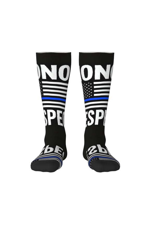 Women's Knee High Socks Honor Respect Police Thin Blue Line Flag Outdoor Casual Tube Socks