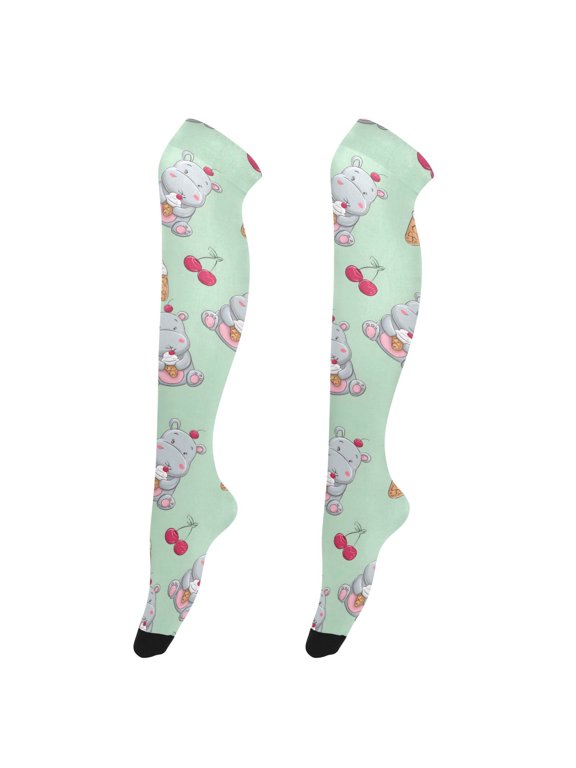 Women's Knee-High Socks Ice Cream Cherry High-Knee Stocking Suitable for Parties Home and Sports