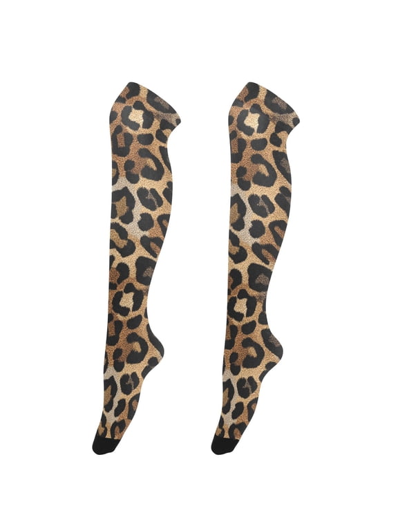 Women's Knee-High Socks Leopard Brown and Black High-Knee Stocking Suitable for Parties Home and Sports