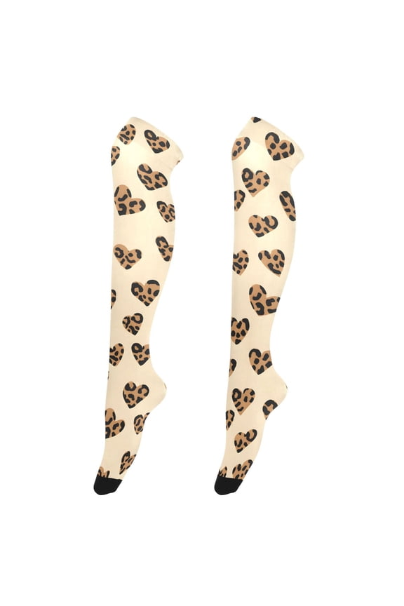Women's Knee-High Socks Leopard Print Heart High-Knee Stocking Suitable for Parties Home and Sports