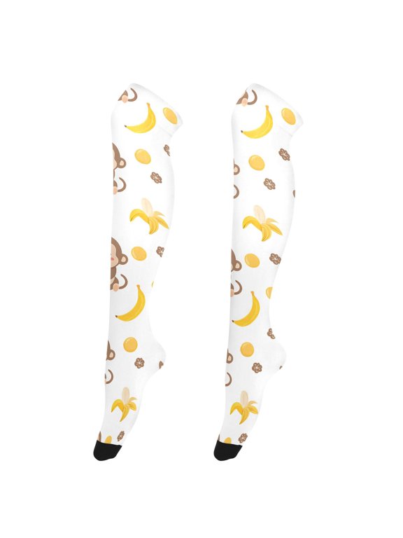 Women's Knee-High Socks Monkey Banana High-Knee Stocking Suitable for Parties Home and Sports