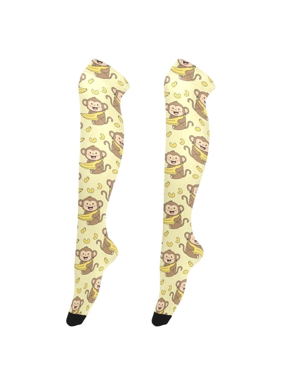 Women's Knee-High Socks Monkey Bananas High-Knee Stocking Suitable for Parties Home and Sports