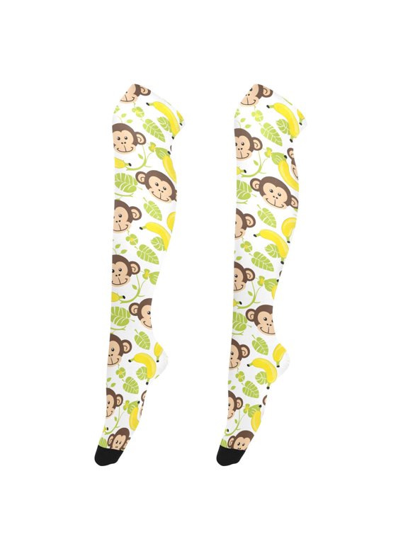 Women's Knee-High Socks Monkey Face Banana High-Knee Stocking Suitable for Parties Home and Sports