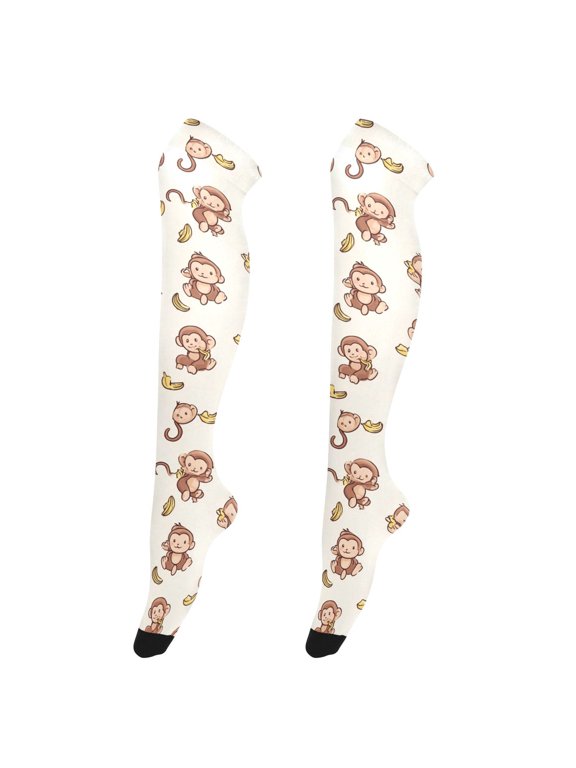 Women's Knee-High Socks Monkey and Banana High-Knee Stocking Suitable for Parties Home and Sports