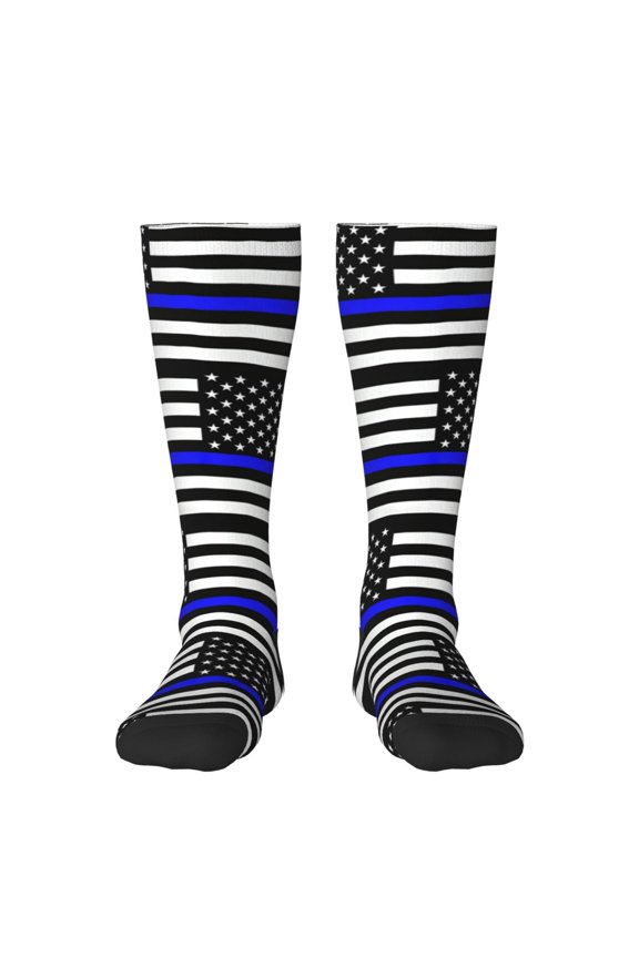Women's Knee High Socks Police Thin Blue Line Flag Thermal Soft Knee Long Socks