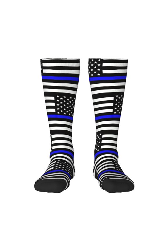 Women's Knee High Socks Police Thin Blue Line Flag Thermal Soft Knee Long Socks