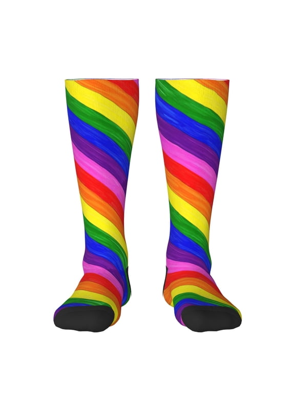 Women's Knee High Socks Pride Rainbow Pattern Thermal Soft Knee Long Socks