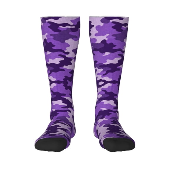 Women's Knee High Socks Purple Camouflage Thermal Soft Knee Long Socks