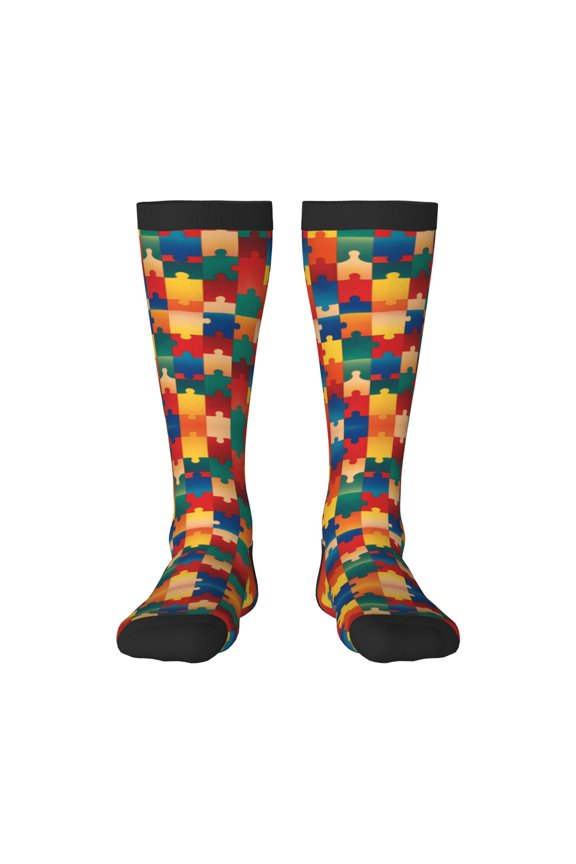 Women's Knee High Socks Puzzle Piece Autism Awareness Thermal Soft Knee Long Socks