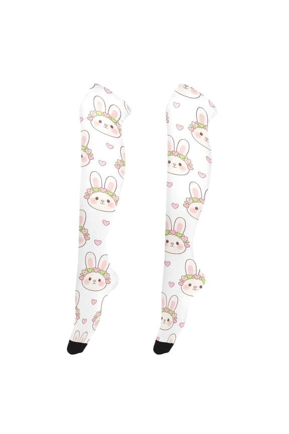 Women's Knee-High Socks Rabbit Heart Flower Crown High-Knee Stocking Suitable for Parties Home and Sports
