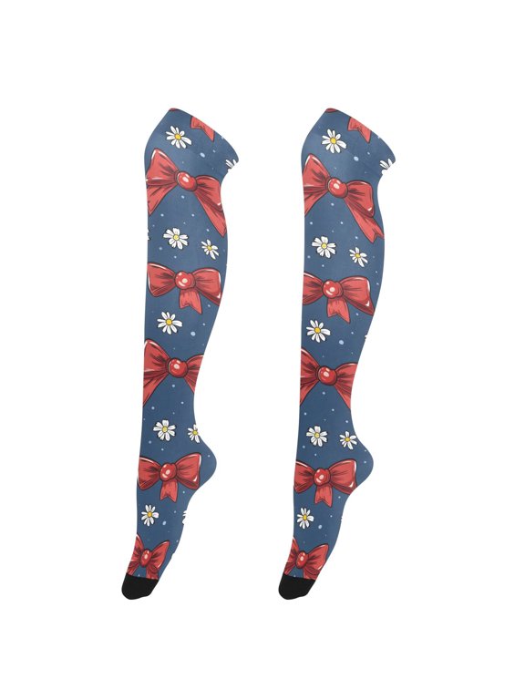 Women's Knee-High Socks Red Cherry Bow High-Knee Stocking Suitable for Parties Home and Sports