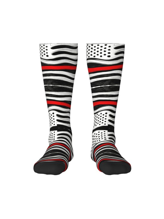 Women's Knee High Socks Red Line Flag Firefighter Outdoor Casual Tube Socks