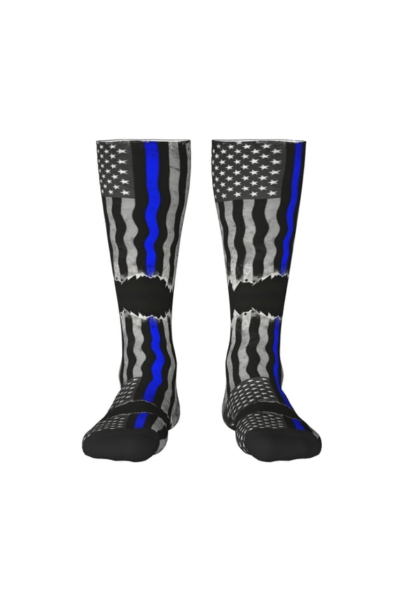 Women's Knee High Socks Retro Thin Blue Line Flag Thermal Soft Knee Long Socks