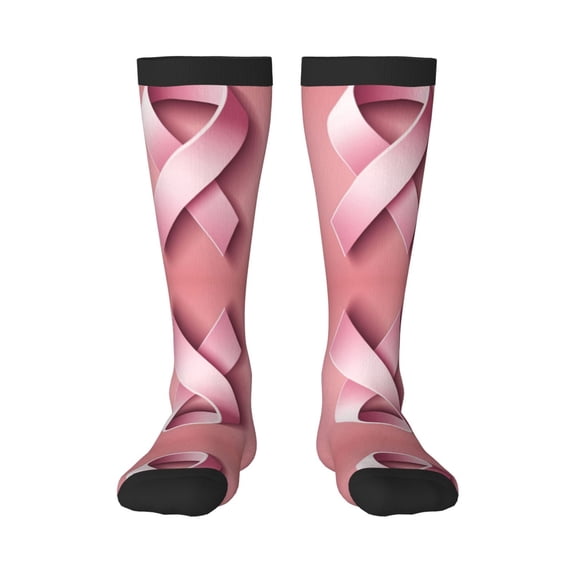 Women's Knee High Socks Ribbon Breast Cancer Awareness Thermal Soft Knee Long Socks