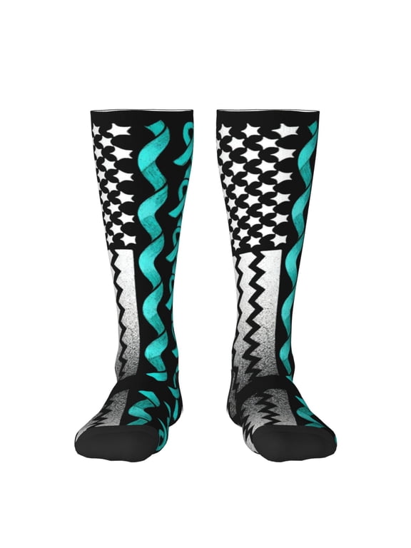 Women's Knee High Socks Ribbon Flag Ovarian Cancer Awareness Outdoor Casual Tube Socks