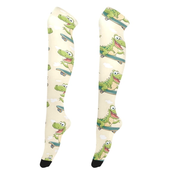 Women's Knee-High Socks Seamless Of A Cartoon Crocodile High-Knee Stocking Suitable for Parties Home and Sports