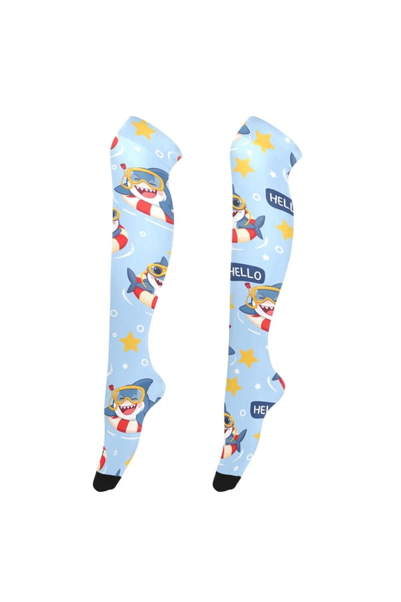 Women's Knee-High Socks Shark Pattern High-Knee Stocking Suitable for Parties Home and Sports