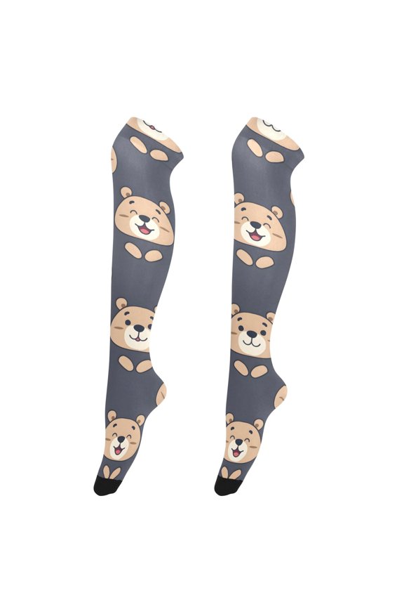 Women's Knee-High Socks Smiling Bear High-Knee Stocking Suitable for Parties Home and Sports