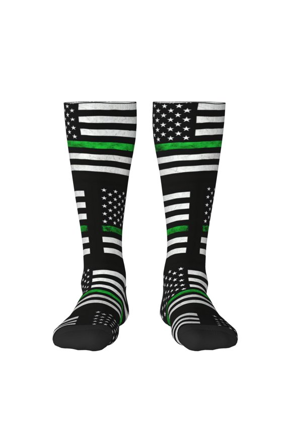 Women's Knee High Socks Thin Green Line America Flag Thermal Soft Knee Long Socks
