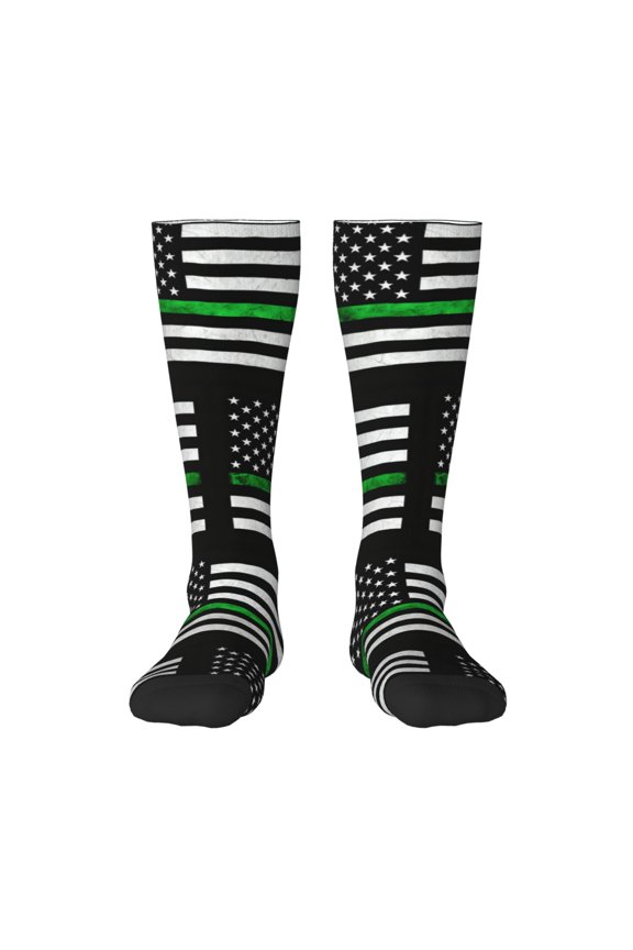 Women's Knee High Socks Thin Green Line America Flag Thermal Soft Knee Long Socks