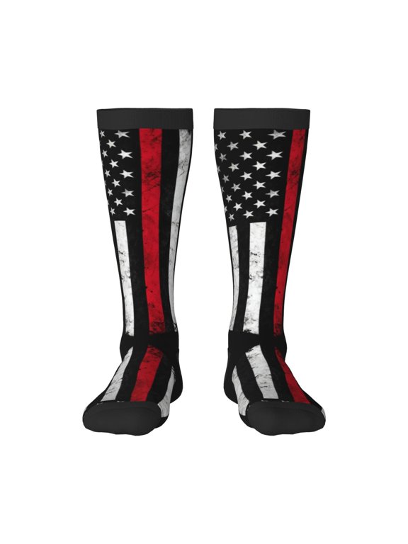 Women's Knee High Socks Thin Red Firefighter Line Flag Outdoor Casual Tube Socks