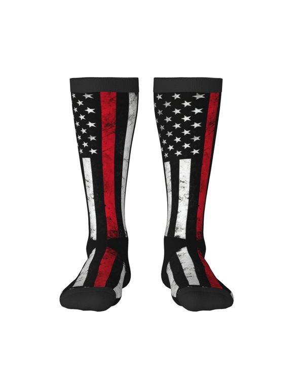 Women's Knee High Socks Thin Red Firefighter Line Flag Outdoor Casual Tube Socks
