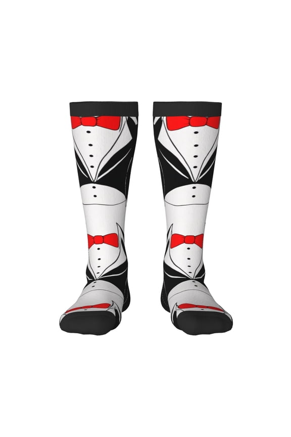 Women's Knee High Socks Tuxedo Bow Tie Thermal Soft Knee Long Socks