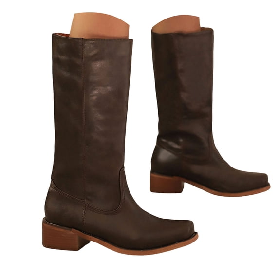 Women's Knee High Square Toe Block Heel Long Wide Riding Pull On Boots