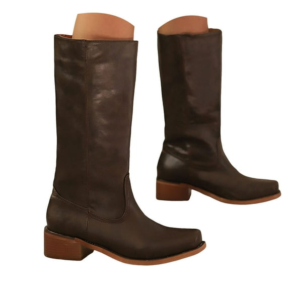 Women's Knee High Square Toe Block Heel Long Wide Riding Pull On Boots