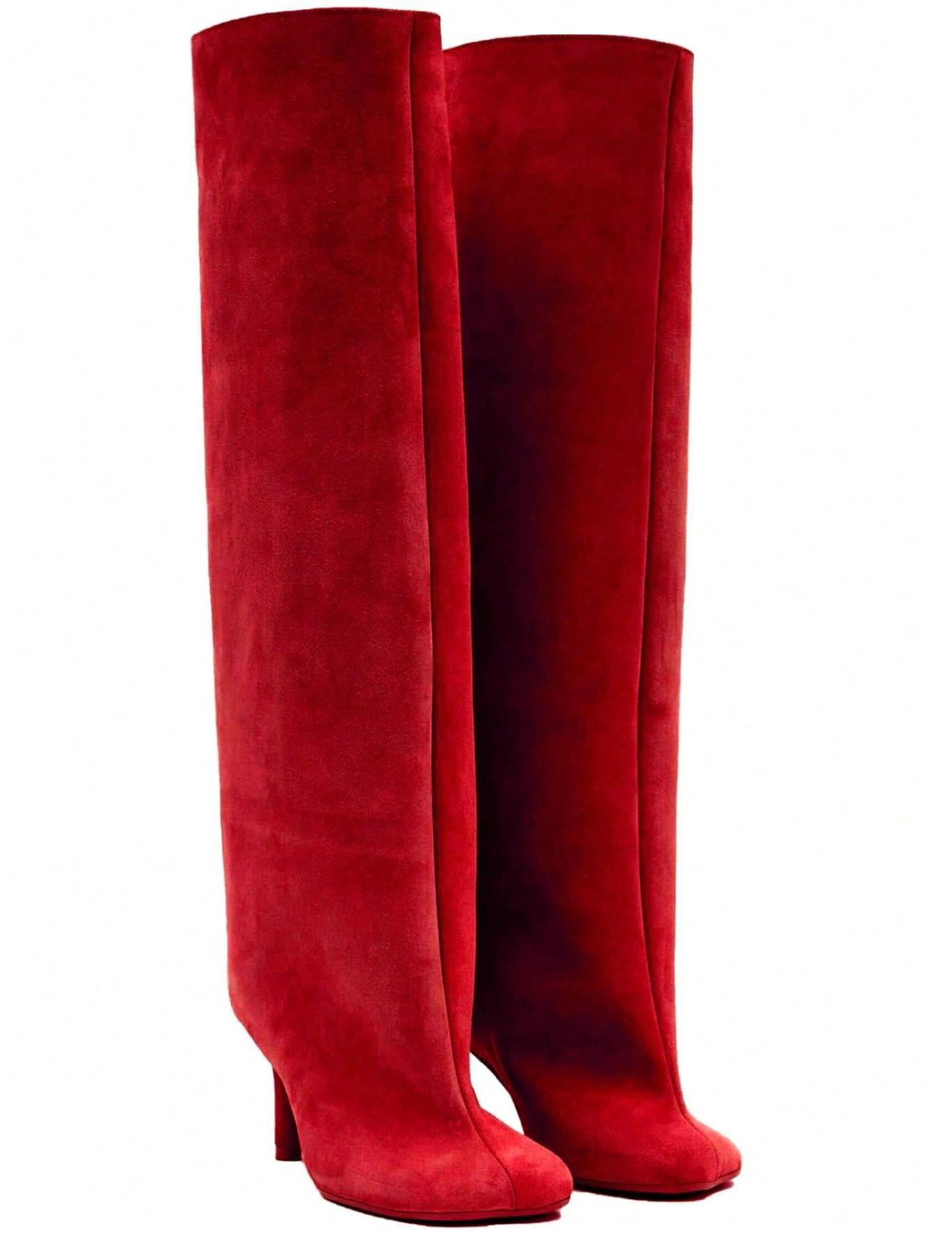 Women's Knee High Square Toe Stiletto Heel Block Heel Pointed Toe Tall ...